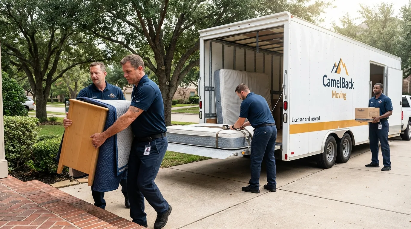 Crew loading residential truck for cross-state move from Bagdad, AZ